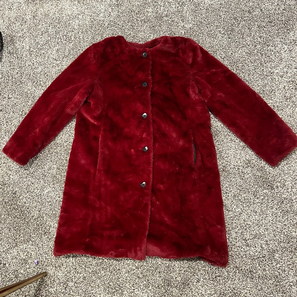 Faux Fur Banana Republic Coat in Red